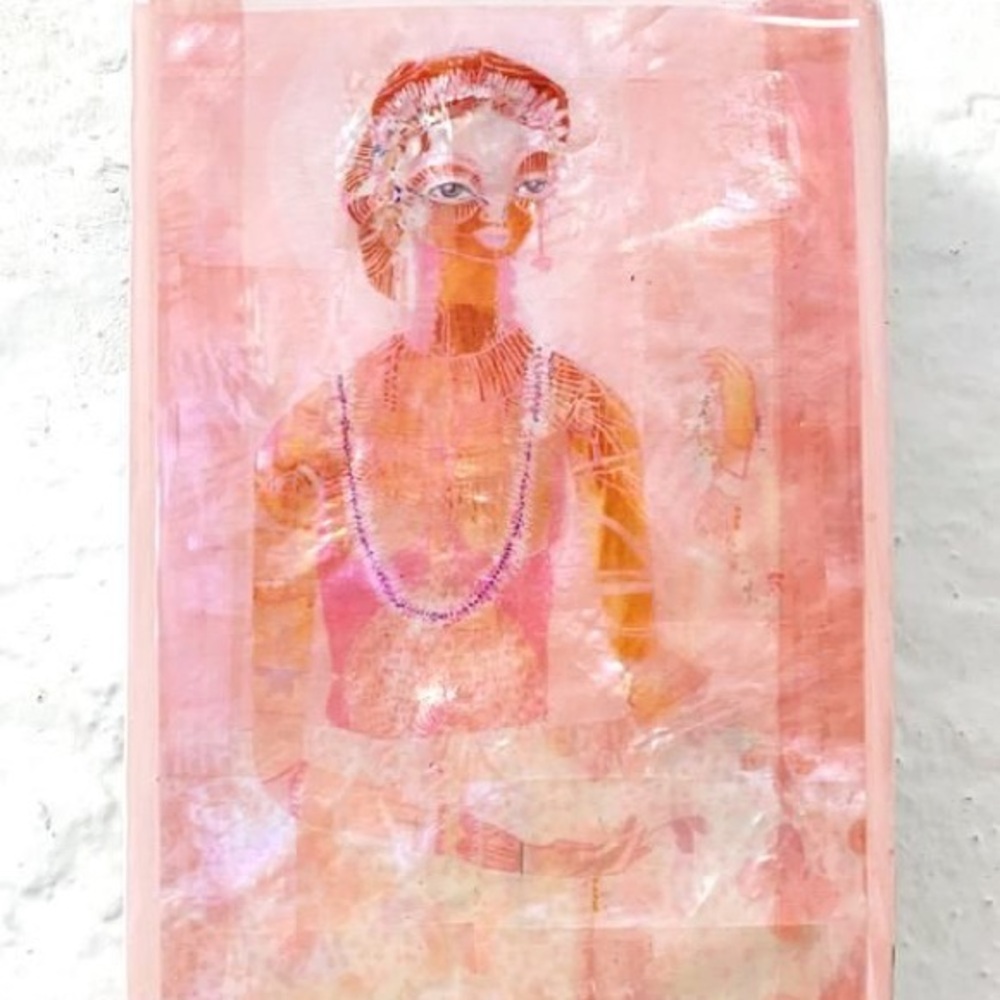 Jai Vasicek Mixed Media Tile with Hawaiian Lei and Mother of Pearl Inlay - Picture 3 of 3